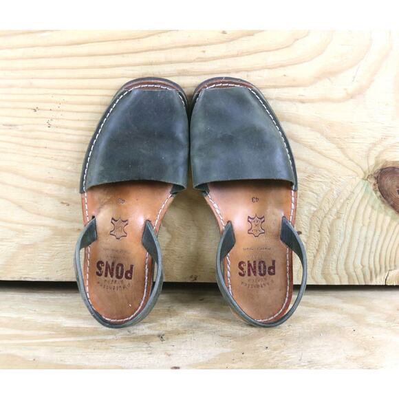 Pon Sandals Womens 43 Green Leather Avarca Menorca Slip On Flats Mens 10 Spain - Picture 2 of 5